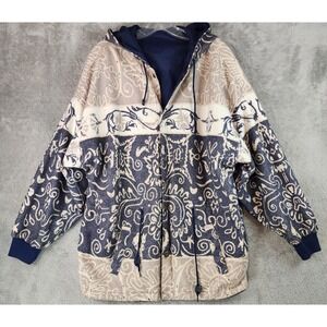 Karizma Reversible Jacket Womens OS Navy Paisley Tapestry Hooded Windbreaker